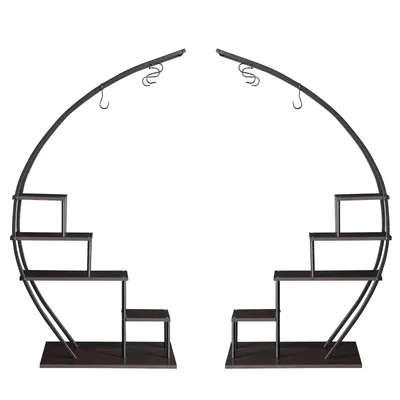 Artisasset 2pcs 5 Layers Semicircle Iron Wood Suitable For Garden Balcony Patio Lawn Home Decoration