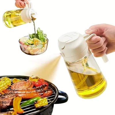 Olive Oil Dispenser Bottle for Kitchen 2 in 1 Oil Sprayer for Cooking, 17oz/500ml Glass Oil Spray