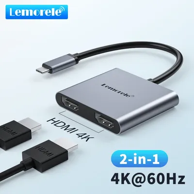 Lemorele TC21 USB Hub 4K@60Hz USB C To Dual HDMI Extend 2 Monitors For Macbook Pro Air Computer