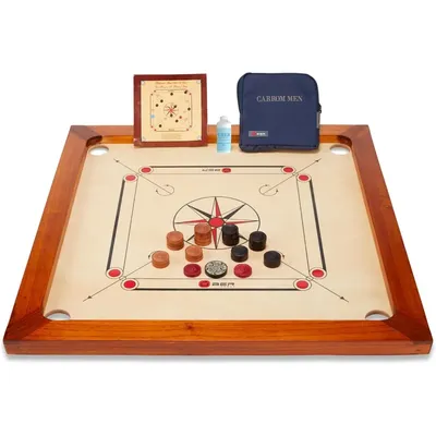 33 x 33” Official Size Playing Board Including Carrom Men, Striker & Powder Hardwood Edges for