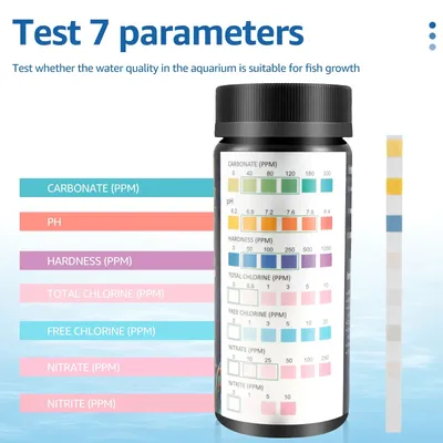 100Pcs Aquarium Test Strips 7-in-1 Fish Tank Test Kit with Test Tube Fast Accurate Aquarium pH