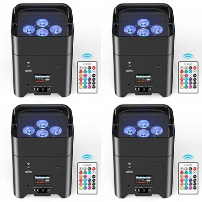 U'King 4PCS 6x18W 6 in 1 RGBAW+UV Par Light Wireless Remote Control LED Battery Light for Disco DJ Bar Party Concert Stage Light