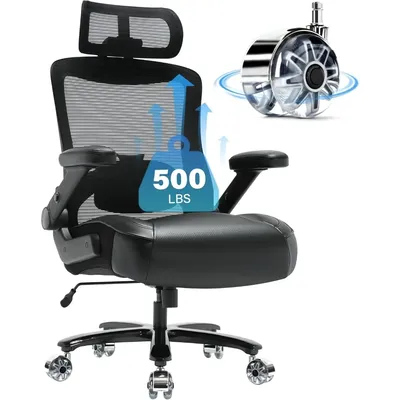 Ergonomic Mesh Desk Chair with Adjustable Lumbar Support Headrest 3D Flip Up Arms Metal Base- High