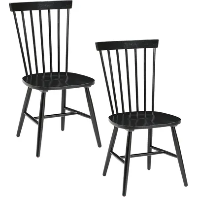 Solid wood dining chair 2 piece set, black solid wood construction, with elegant tapered legs