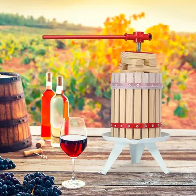 1.6Gallon/6L fruit wine squeezing barrel, red oak barrel juicer， Manual juicer suitable for kitchen,