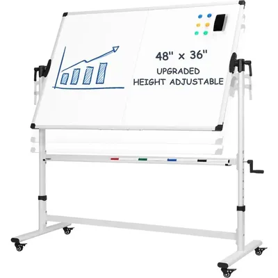 Mobile Whiteboard 48 X 36 Inches Height Adjustable Large Standing White Board on Wheels, Rolling