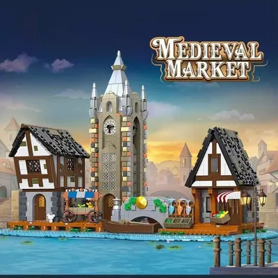 creative expert Ancient trading Medieval Market street view with light Moc building Block LED model toy gift 3335pcs 89150