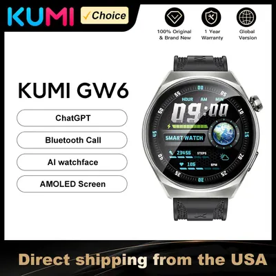 KUMI GW6 1.43-inch AMOLED Screen AI dial Bluetooth Call with ChatGPT IP68 waterproof 100+Sports