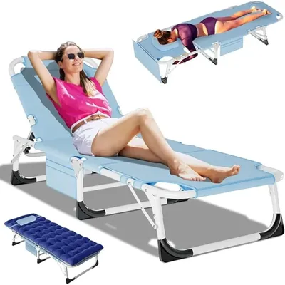 Tanning Chair, with Face Hole, Adjustable 5-Position Folding Lounge Chairs for Outside, Portable Lay