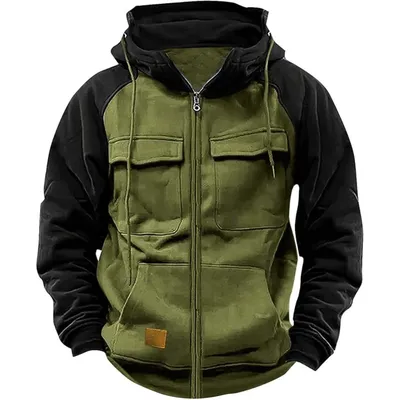 Tactical Hoodies Men's Half Zipper Solid Warm Fleece Sweatshirts Multi Pockets Male Hooded Jackets