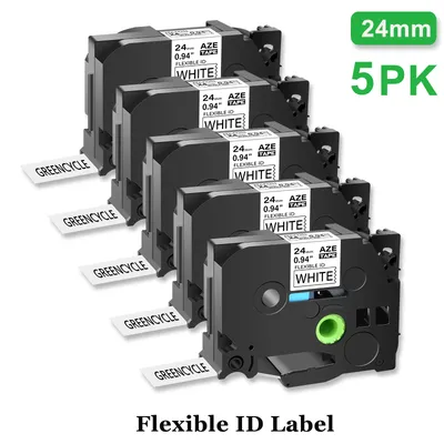 5PK Flexible Laminated Labels Tape Compatible for Brother TZe-FX251 24mm Black on White Label Ribbon