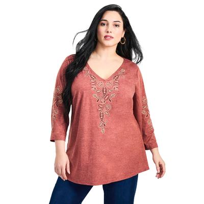Plus Size Women's Casey Embroidered Top by Avenue in Spice (Size 18)