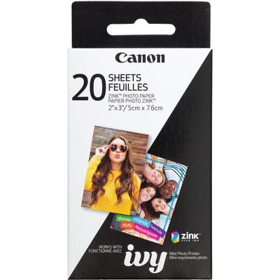 Canon Zero Ink (ZINK) Photo Paper - White - 2" x 3" - Glossy - 1 / Each - 20 - Smudge-free, Water Resistant, Tear Resistant (CNMZINCPAPER20) Each Cano