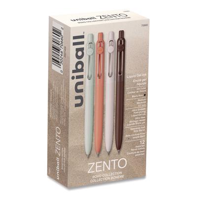 uniball Zento Gel Pen, Retractable, Medium 0.7 mm, Black Ink, Adobe/Linen/Mist/Umber Barrel Colors, Dozen (UBC70660) 1 Dozen uniball® Pens