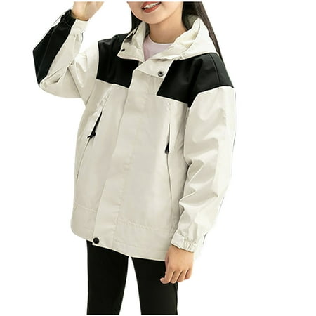Kids Waterproof Windbreaker Jacket Girls Lightweight Hiking Sports Jacket with Hood Long Sleeve Rain Coats 4-15 Years (Khaki 4 Years)