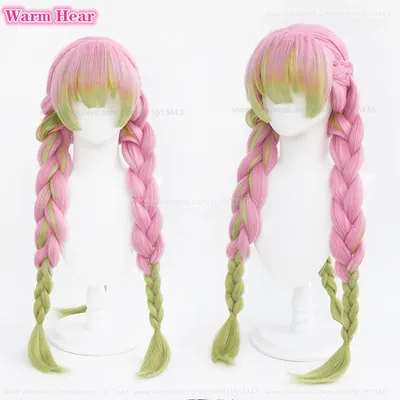 90cm lange Kanroji Mitsuri Cosplay Perücke grün rosa Zöpfe Cosplay Anime Perücke hitze beständige Image