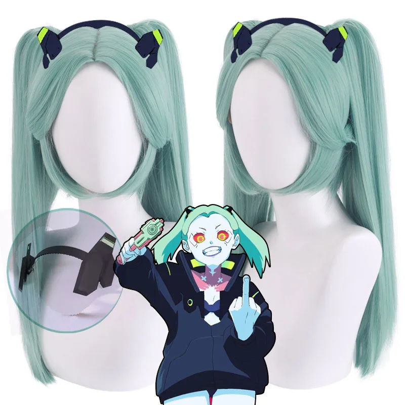 Rebecca Cosplay Perücke Anime Cyberpunk Edger unners Cosplay Doppel Pferdes chwänze Cyan-Blue Perücke hitze beständige synthetische Perücken Image