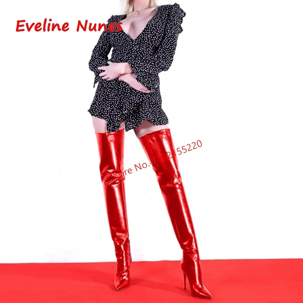 Casual Oberschenkel Hohe Stiefel frauen Luxus Marke Leder Zurück Zipper Spitz Mode Plus Größe Elastische Schuhe Stiletto Heels Neue