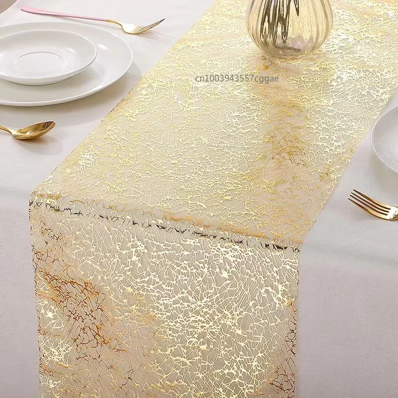 Glitzernder metallischer Tischläufer, Tischläufer aus Polyester in Gold/Roségold, Rolle, Esstischdekoration für Party, Geburtstag, Hochzeit Image