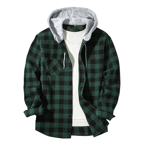 Herren Hemd Flanelljacke Flanell Hemden Overshirt Plaid Outdoor Strasse Rote Königliches Blau Purpur Orange Langarm Mit Kapuze Winter Frühling Herbst Bekleidung Image