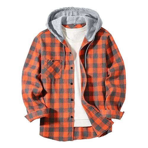 Herren Hemd Flanelljacke Flanell Hemden Overshirt Plaid Outdoor Strasse Rote Königliches Blau Purpur Orange Langarm Mit Kapuze Winter Frühling Herbst Bekleidung Image