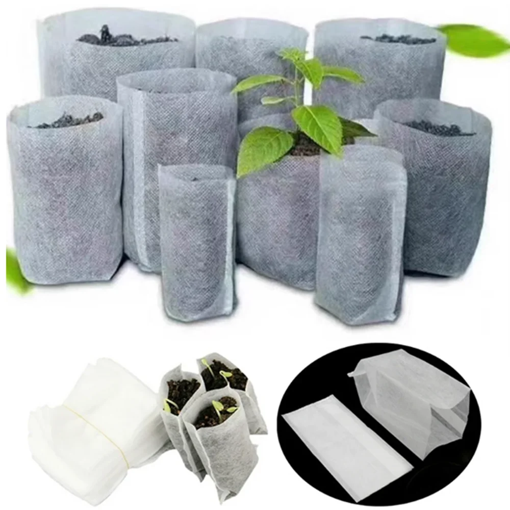 100 Stück verdickter Stoffbeutel, Pflanzbeutel, weiß, atmungsaktiv, für Kinderzimmer, Pflanzen, Anbaustopf für Garten, Baum, Umpflanzbehälter Image