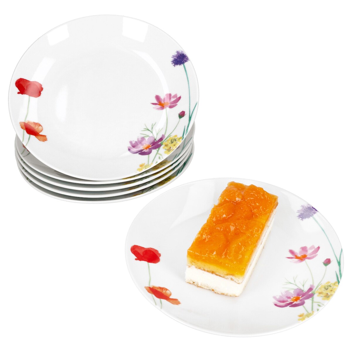 6er Set Marie Kuchenteller Porzellan 6 Personen Dessert Frühstücks-Teller Blumen Image