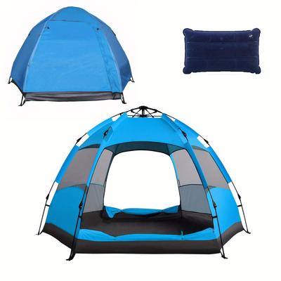 TEMU Outdoor Hexagonal Tent - Accommodates 3-4 People, 240x200x135cm, Comes With Inflatable Pillow, Mosquito And Insect Resistant