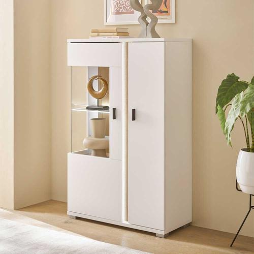 Wohnzimmer Highboard in Weiß Wildeichefarben