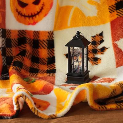 TEMU Throw Blanket, Reversible Pumpkin , Soft Plush Sofa Or Bed, Luxurious Flannel Knee Blanket, Contemporary Style, Color, , Knitted Polyester, Use Image