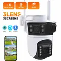 Telecamera IP PTZ a tre obiettivi Telecamera IP esterna 6K HD a tre schermi WiFi Telecamera di sicurezza con tracciamento automatico Telecamera CCTV wireless 4K Dual Len iCsee