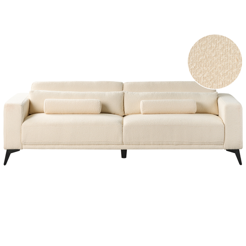 Sofa Cremeweiß aus Bouclé Stoff 3-Sitzer Verstellbare Rückenlehne Gepolstert Stoffsofa Polstersofa Modernes Design für Wohnzimmer