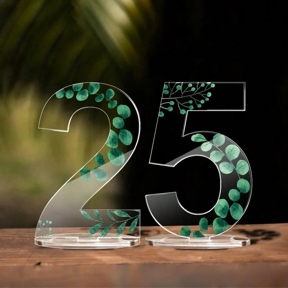 1pc Zahlen 0-9 Floral Blatt Acryl Tisch Modernen Stil Hochzeit Tisch Nummer Karte Sitz Karten Für Verlobung hochzeit Party Supplie Image