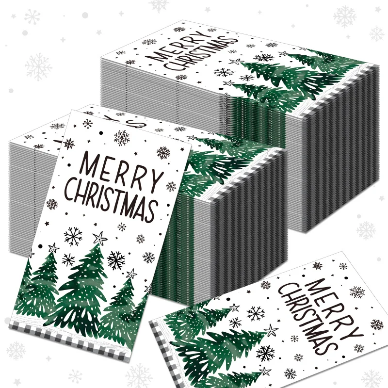 20 Stück Weihnachten Grüner Baum Gastservietten Schneeflocke Einwegtaschentücher Papier Abendessen Serviette Badezimmer Handtücher für Weihnachtsfeier Image