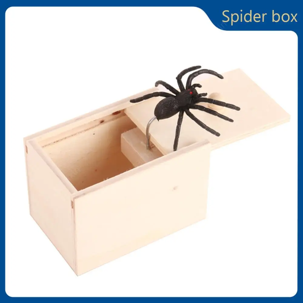 Spinne Holz Gadgets Neuheit Streich Geschenk lustige Holz Streich Spinne Angst Box harmlose Halloween Urlaub gruselige Horror Spielzeug Image