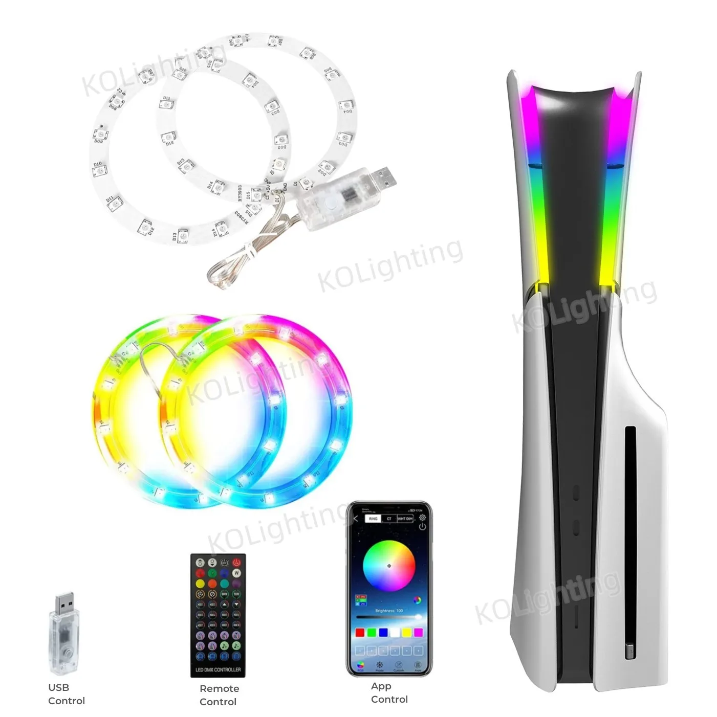 Neue Ankunft Gaming Zubehör Für PS5 Slim LED RGB Kreis Licht Streifen Für Sowohl PS5 Und PS5 Slim/PS5 pro Atmosphäre Licht Image