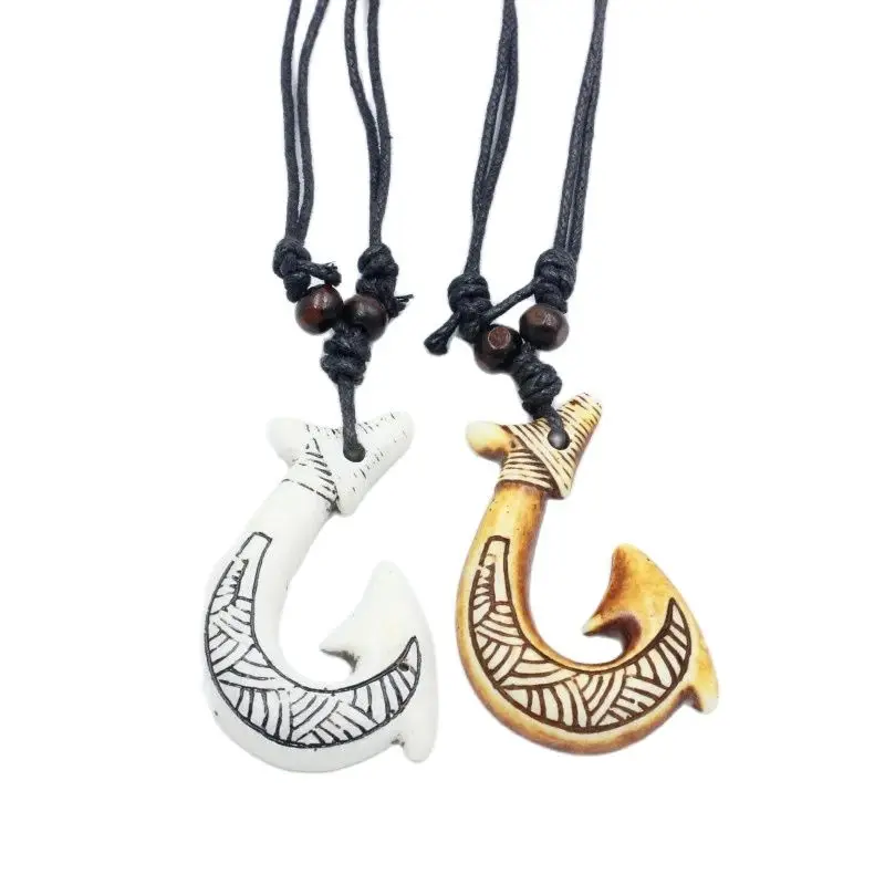 Neuseeland Maori Angelhaken Halskette Angelhaken Anhänger Mann Frauen Halsreif Retro Schmuck Nachahmung Yak Knochen Halskette Amulett Geschenk Image