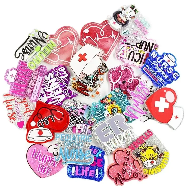 Chapeau d'infirmière à paillettes mélangées, breloque en acrylique, porte-badge de carte d'identité bricolage, bijoux exécutifs, coeur, ER, MA, CNA, 10 pièces