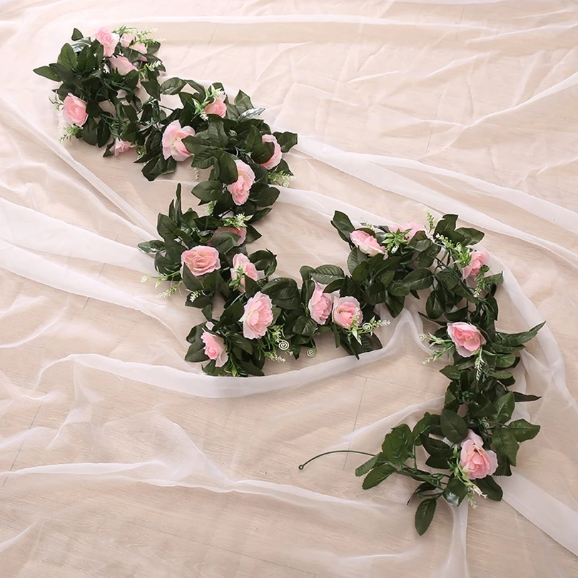 1pc Seide künstliche Blumen Rose Rebe Hängen Wand Weihnachten Blätter Kranz Hochzeit Garten Hause wand party Diy geschenk Dekoration Image