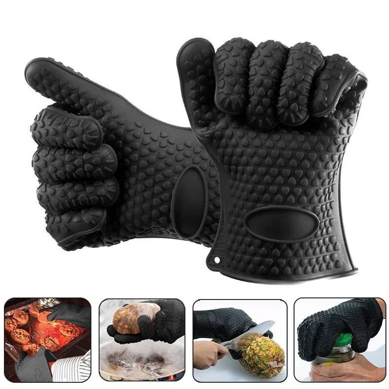 1/2pcs Top flappen Back handschuhe 230 hitze beständige Silikon handschuhe Küche verdicken Grill ofen Koch handschuh Grill handschuhe Image