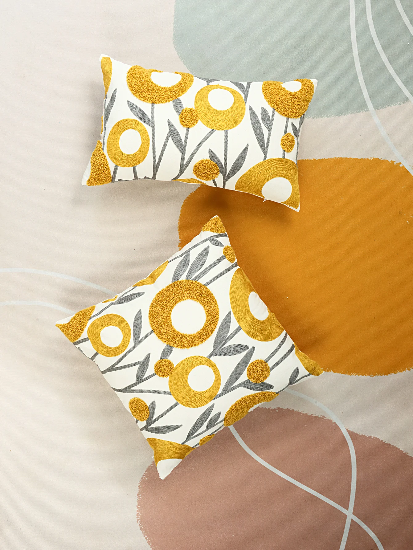 1 Stück, gelber, mit Blumen bestickter Kissenbezug, dekorativer Kissenbezug im pastoralen Stil für Zuhause, Wohnzimmer, Sofa, Kissenbezug Image