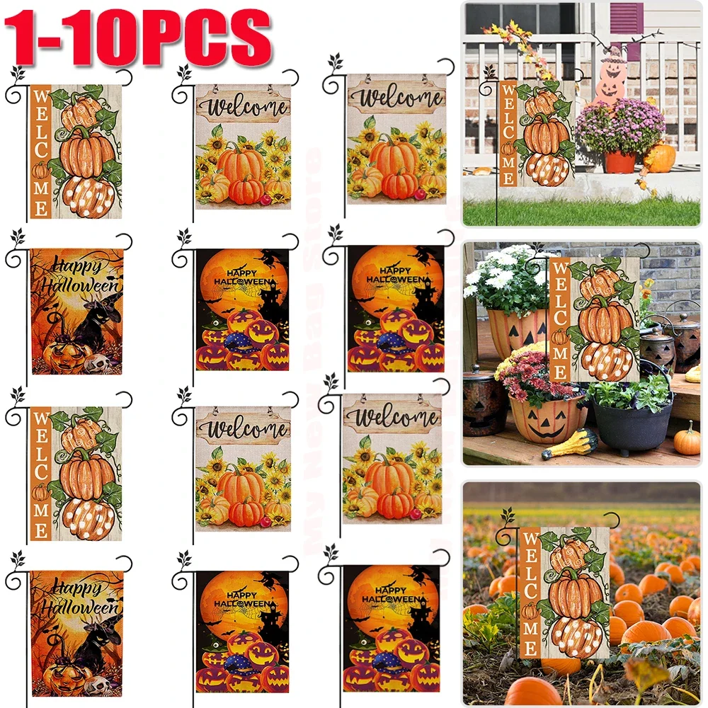 1-10 Stück Halloween Hinterhof Flagge doppelseitige Herbst vertikale Banner Sac kleinen Willkommen Kürbis Rechteck Herbst Halloween Party Dekor Image