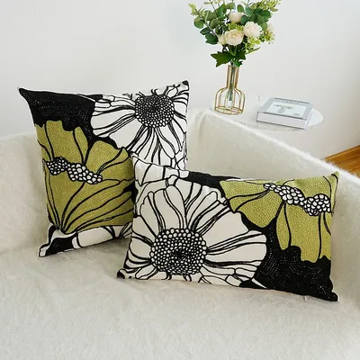 1pc, Lotus Blume Blatt Stickerei Wurf Kissen Abdeckung Wohnzimmer Sofa Kissen Taille Abdeckung Image