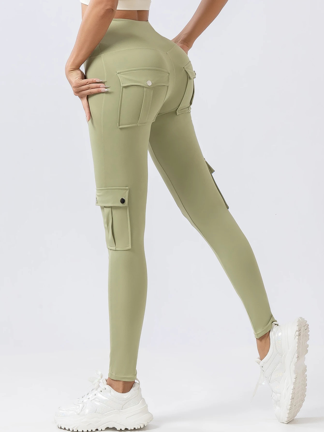 Cargo hose Multi-Pocket Hip Lift Fitness Übung enge hoch taillierte Yoga-Trainings hose Image