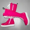 Winter Schuhe Plus Größe Pumpen Frauen Lace Up Patent Leder Oberschenkel Hohe Schnee Stiefel