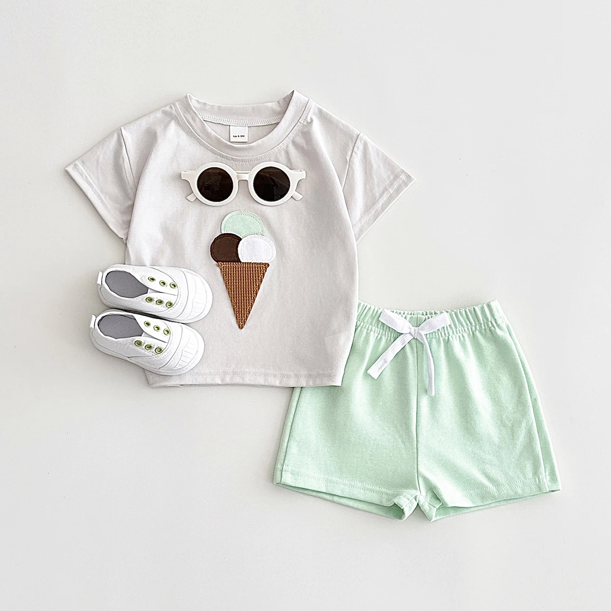 2 Stück Neugeborene Baby antike Jungen Kleidung Eis Druck T-Shirt Shorts Kleinkind Outfit Junge Mädchen Anzug Sommer Kinder Kleidung Image