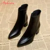 Aphixta 6,5 cm High Heel Stiefeletten Patent Leder Frauen Winter Stiefel Spitz Elegante Zip Concise Schwarz Schuhe Frauen Schuhe