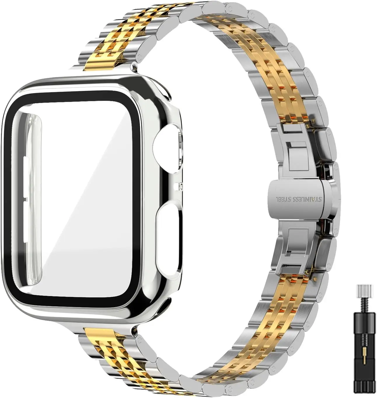 Dünnes Damenarmband + Hülle für Apple Watch 38/42 mm 40 mm 41 mm 44 mm 45 mm Edelstahl mit Iwatch Band Serie 9 8 7 6 5 4 3 2 1 SE Image