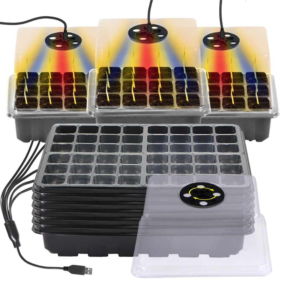 Xxl xl 16cm verstellbare Samens tarter schale mit Feuchtigkeit kuppel wachsen Licht 12-Zellen 48 Indoor Garten pflanze Gewächshaus Keimung skit Image
