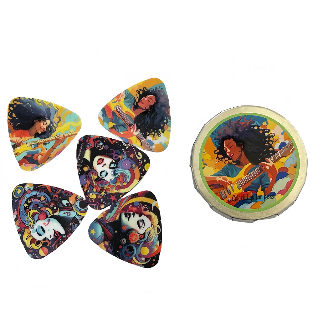 5 teile/satz Dreieck Gitarren paddel Cartoon Paare Akustik gitarren Picks mit Eisen Box/Pu Fall, Musik instrument Zubehör